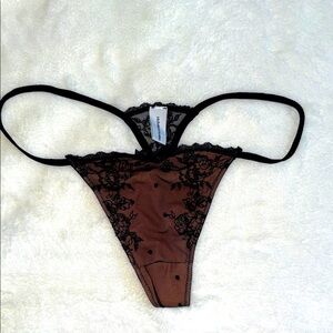 Intimissimi Black and Brown Lace Women Thong Panty Small